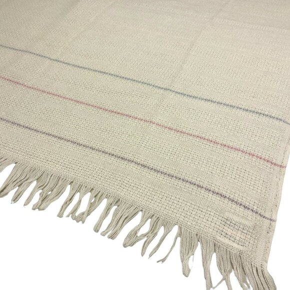 Vintage Faribo Lightweight Acrylic Blend Throw Blanket Cream Muted Stripe Fringe - Picture 5 of 7